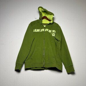 Warriors Green Hoodie Men L Embroidered Yellow Y2K Baggy Fit Pullover Streetwear